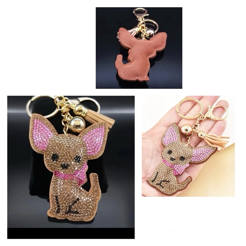 Lot of 3
Brown Chihuahua Rhinestone Keychain